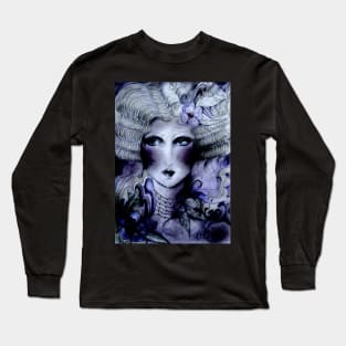 MIDNIGHT BLUE INTENSE ART DECO FLORAL FLAPPER Long Sleeve T-Shirt